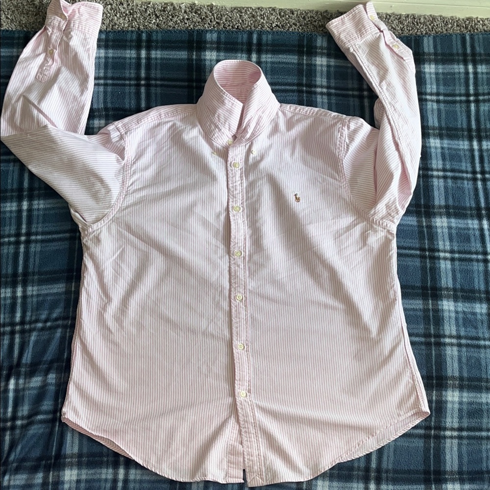 Polo Ralph Lauren Men’s Long Sleeve Oxford Pink and White Striped Shirt